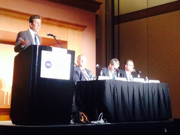 Michael Kovaka introduces panelists at ONA 14. 