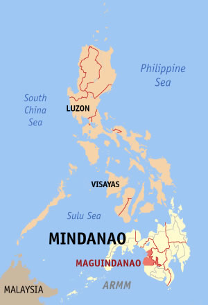 Map of the Philippines.  Maguindinao is in the southern province of Mindanao.  From WikiCommons