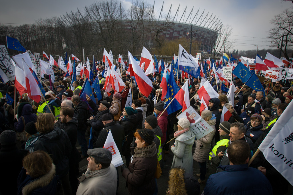 WARSAW, 27 February 2016 - On Saturday over 150 thousand people from all over Poland joined in demonstrations against the current government. The march through the city centre is organised by the committee for the protection of democracy (KOD). Poles have been frustrated by actions seen by many as usurpation of power by the conservative Law and Justice party which won the recent elections.